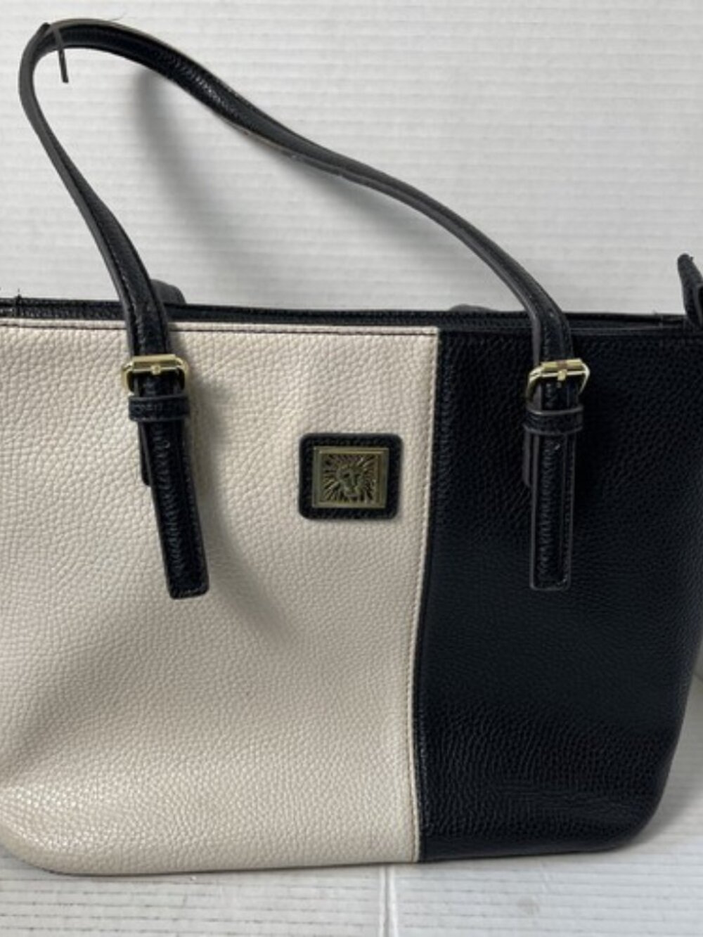 Anne Klein Black Cream Colorblock Pebbled Satchel Shoulder Bag